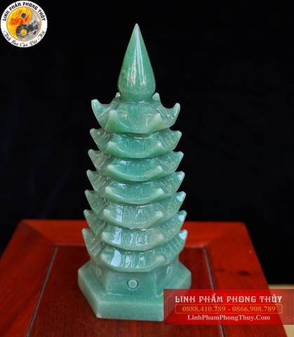 Tháp văn xương thạch anh xanh tự nhiên 7 tầng 18cm – SP001091