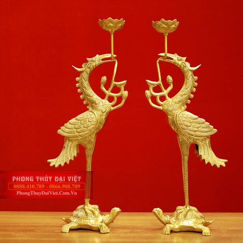 Cặp hạc đồng nguyên chất vàng bóng