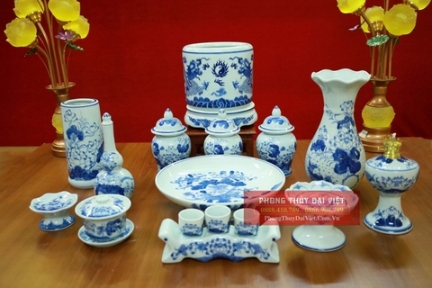 Bộ đồ thờ men ngọc Bát Tràng- ban gia tiên và thần linh - MN03