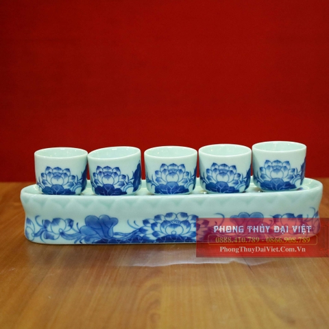 Bộ kỷ ngai 5 chén thẳng men ngọc Bát tràng