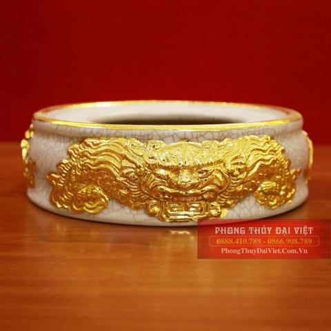 Chân bát hương rồng men rạn đắp nổi dát vàng 24k cao cấp