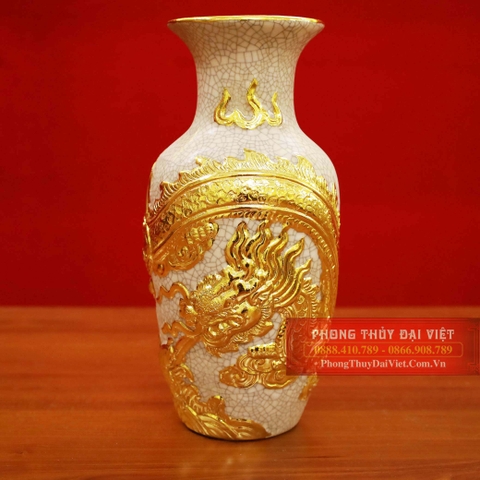 Lục bình rồng men rạn đắp nổi dát vàng 24k cao cấp