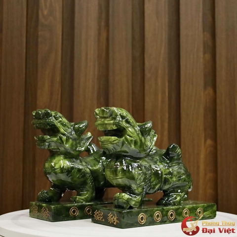 Cặp Tỳ Hưu Lam Ngọc Serpentine 17x14.5x6.5cm Kèm Đế