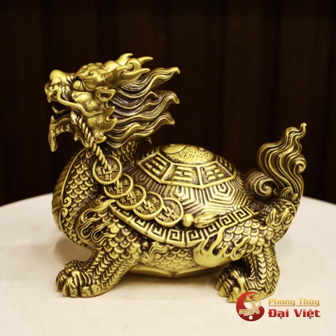 Long Quy Bát Quái Ngậm Ngũ Đế Đồng Nguyên Chất - 15x10x13cm