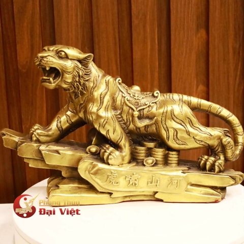 Tượng Hổ Đứng Bệ Đá Đồng Nguyên Chất Kích Thước 35x23x10cm - 2.8kg