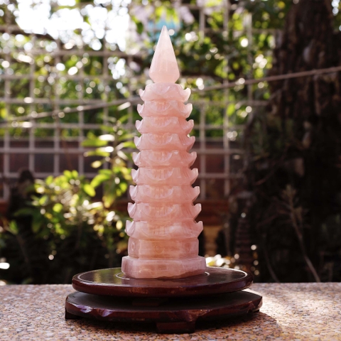 Tháp văn xương thạch anh hồng 9 tầng 23.5x7.5cm-1.2kg-SP001097-1