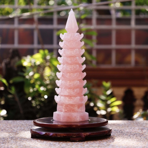 Tháp văn xương thạch anh hồng 9 tầng 25x7.5cm-1.3kg-DPVN198-2