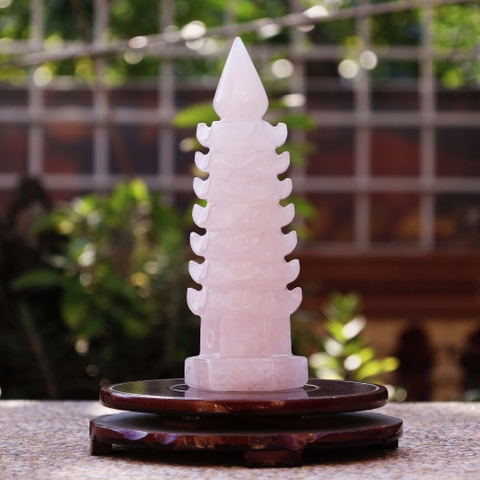 Tháp văn xương thạch anh hồng 7 tầng 20.5x6.5cm -900g-SP001094-1