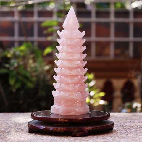 Tháp văn xương thạch anh hồng 9 tầng 22.5x7cm-1.3kg-DPVN198-4
