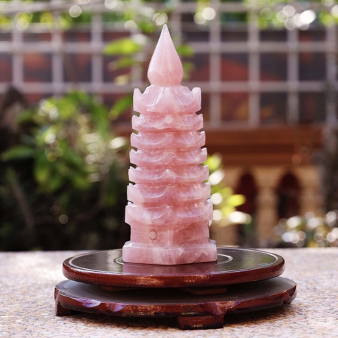 Tháp văn xương thạch anh hồng 7 tầng 17.5x7cm -900g-SP001094-2