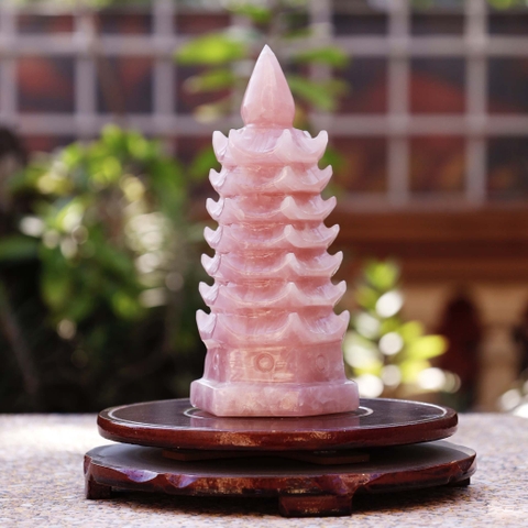 Tháp văn xương thạch anh hồng 7 tầng 17.5x7.2cm -900g-SP001094-3