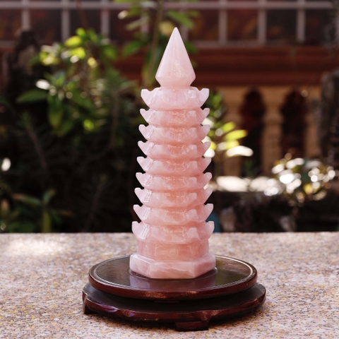 Tháp văn xương thạch anh hồng 9 tầng 24x7.6cm -1.5kg-DPVN201