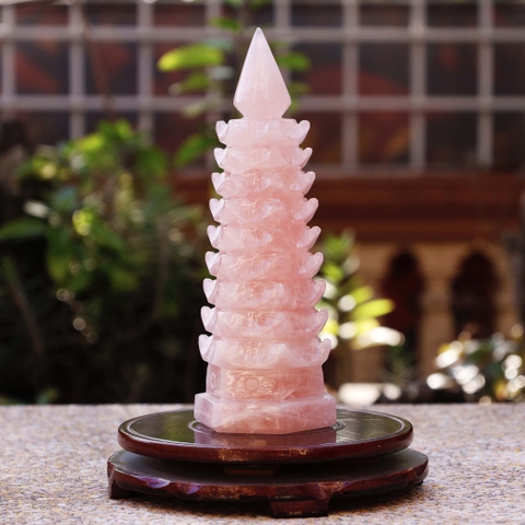 Tháp văn xương thạch anh hồng 9 tầng 22.5x7.3cm-1.2kg-SP001097-3