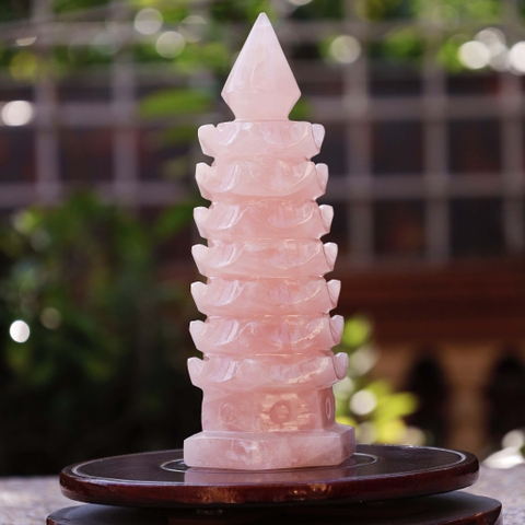 Tháp văn xương thạch anh hồng 7 tầng 18x6.5cm -800g-DPVN192-2