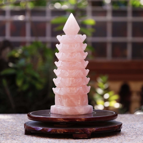 Tháp văn xương thạch anh hồng 7 tầng 18.5x7cm -950g-DPVN194