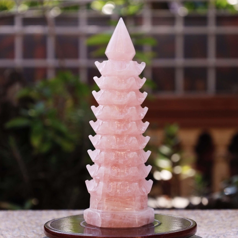 Tháp văn xương thạch anh hồng 9 tầng 22.5x7cm-1.2kg-SP001097-4