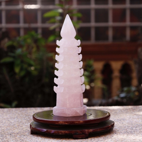 Tháp văn xương thạch anh hồng 7 tầng 21.5x6.5cm -1.05kg-DPVN157