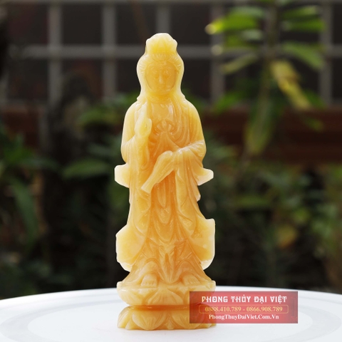 Phật quan âm đứng đài sen 20cm ngọc hoàng long - DVDPT50