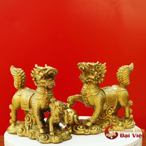 Cặp kỳ lân cầu con bằng đồng nguyên chất - 17x19x9cm - 3500g