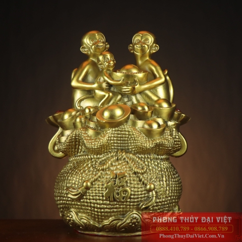 Khỉ phúc đồng ngồi túi vàng 13x9x8cm - 0.6kg