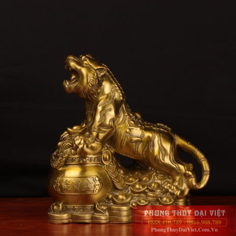Hổ đứng hũ vàng đồng nguyên chất 16x15x6.5cm - 1kg