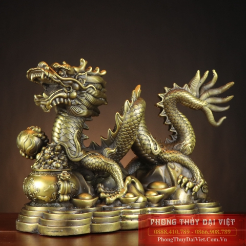 Rồng đế tiền ôm hũ vàng đồng 21x16x10cm - 1.85kg-PVN495