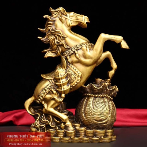Ngựa cưỡi túi tiền vàng bằng đồng nguyên chất-26.5x18x9cm-2.3kg