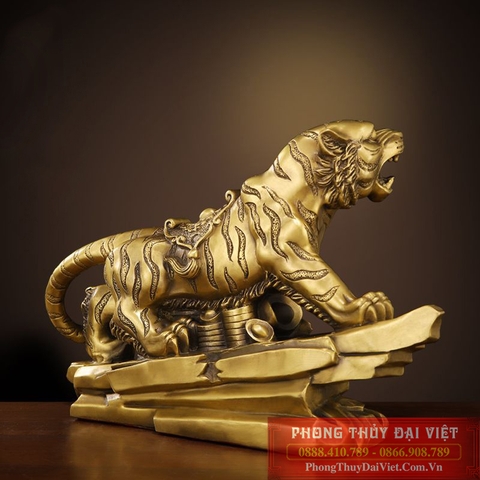 Hổ đứng bệ đá đồng nguyên chất 20x12x5.5cm - 0.85kg