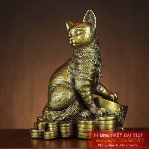 Mèo ngồi bệ tiền đồng nguyên chất 16x11.5x8.5cm - 0.9kg-PVN492