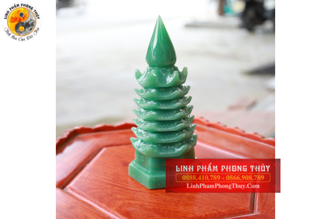 Tháp văn xương thạch anh xanh tự nhiên 7 tầng 16.5cm – SP001192