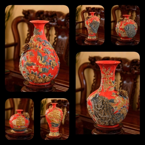 Bình phong thủy đắp nổi kỹ