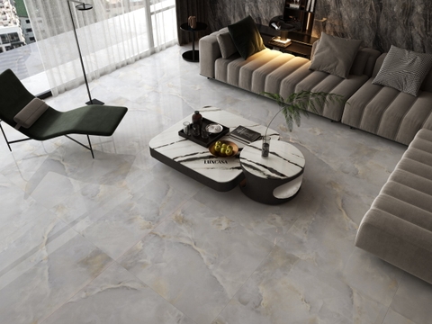 Gạch 1200X1200 lát phòng khách đá onyx 120LUONIC GREY