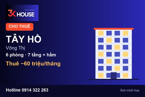 Cho thuê tòa CHDV Võng Thị, Tây Hồ: 6 phòng khép kín, giá 60 triệu/tháng