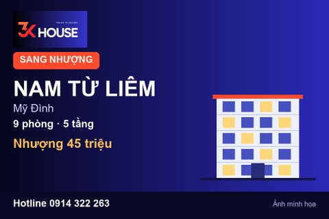 Nhượng CHDV 9 phòng tại Mỹ Đình, Nam Từ Liêm: thuê 30 triệu, thu ròng 3 triệu/tháng, nhượng 45 triệu