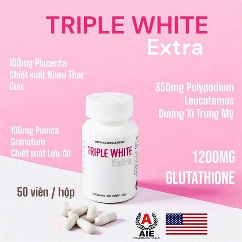 Viên Uống Trắng Da Triple White Glutathione 1200mg - Chống Nắng, Giảm Thâm Nám, Chống Lão Hoá - Hộp 50 Viên Mỹ