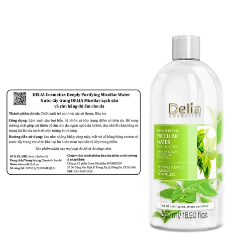 DELIA COSMETICS MICELLAR WATER / Nước tẩy trang DELIA Micellar sạch sâu, cấp ẩm, dịu nhẹ, cân bằng độ ẩm cho da 500ml