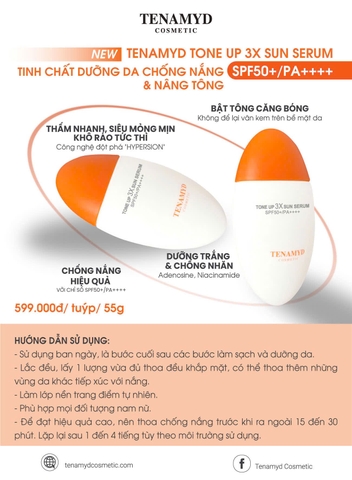 Tinh Chất Chống Nắng Tenamyd Tone Up 3X Sun Serum SPF50+/PA++++ (55g) - Nâng Tông, Dưỡng Trắng, Chống Nhăn