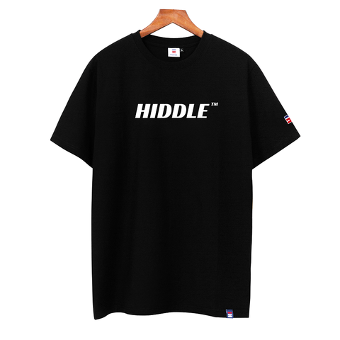 H03-T2 Áo thun nam cổ tròn in logo trắng HI-Đen