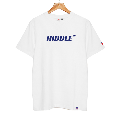 H03-T2 Áo thun nam cổ tròn in logo xanh HI-Trắng