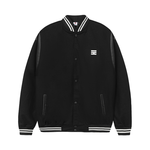H05-AK2 Áo khoác Bomber Varsity tay phối da đen