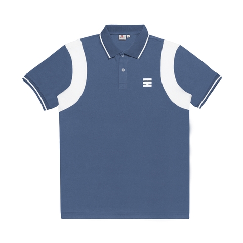 H05-T1 Áo polo tay phối màu trắng-Xanh biển