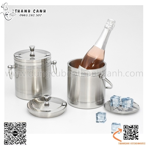 Âu đựng đá hai lớp có nắp đậy, Xô đựng đá inox giữ nhiệt có quai xách 1.0L / 1.5L / 2.0L