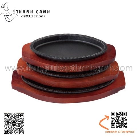 Bộ đĩa gang bầu dục viền miệng đi kèm đễ gỗ chống cháy dày cao cấp