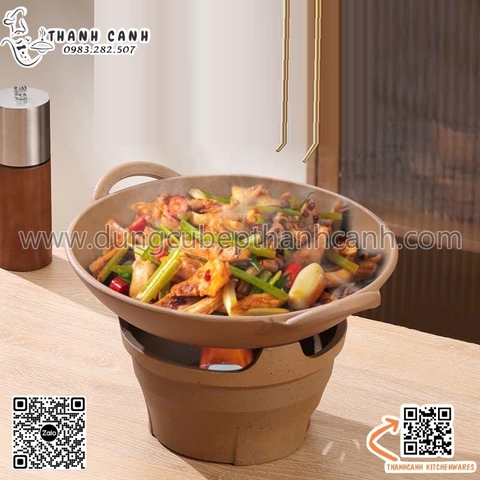 Bếp lẩu gang nấu cồn, bếp hâm nóng đồ ăn tại bàn, bộ bếp nẩu lẩu tiện ích