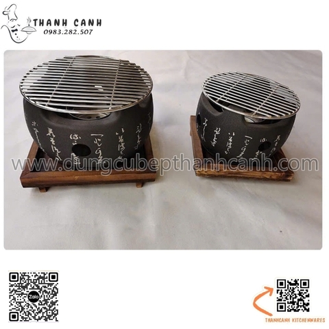 Bếp nướng gang đen hình tròn, bếp nướng BBQ hoa văn kiểu nhật độc đáo