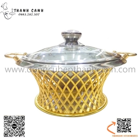 Bộ bếp inox nấu  sườn cay ThaiLan , nấu lẩu có nắp kính chân vàng