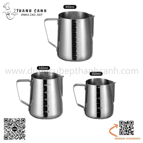 Ca inox tạo bọt cafe có vạch đong/ Ca rót sữa inox có vạch đong