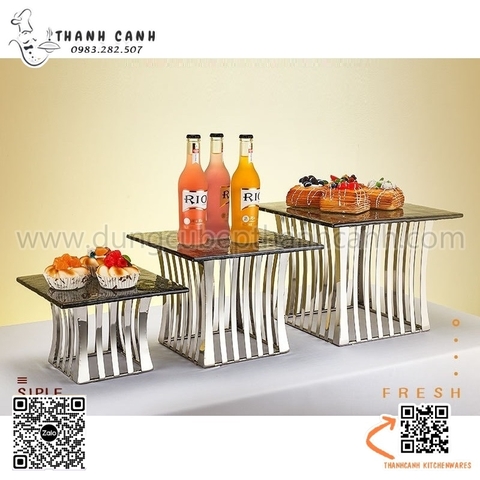 Chân kê buffet vuông 3 cỡ, Kệ Inox trưng bày buffet , hình vuông sọc đứng