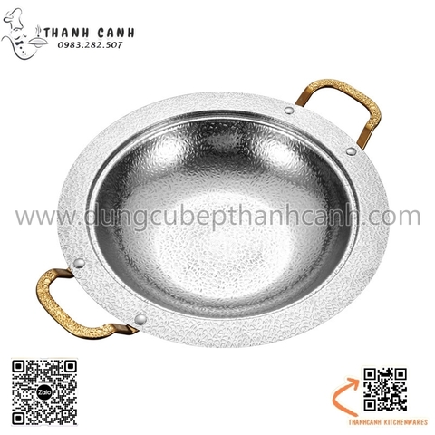 Nồi lẩu inox quai vàng, Nồi lẩu vân sâu lòng quai dẹt phong cách Hàn Quốc