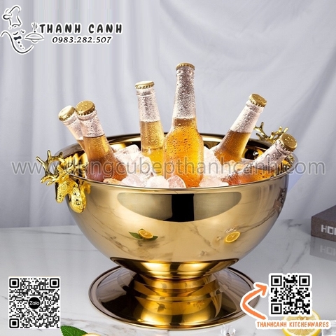 Xô ngâm rượu đầu hươu cỡ lớn, bâu rượu inox có chân đế ĐK 39cm